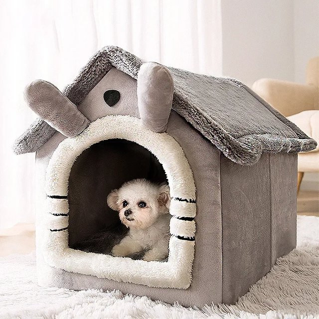 SHISHI Winter-Falthaus für kleine und mittelgroße Hunde und Katzen in Grau - Bild 1