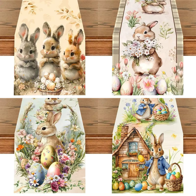 VIKAMA Tischläufer Oster-Hasen und Frühlingsblumen in Mehrfarbig, Textil, B/T: 183 x 33 cm - Bild 1