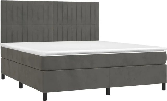vidaXL Boxspringbett mit Matratze in Dunkelgrau, Hybridbett aus Samt mit LED-Unterbettbeleuchtung und USB-Ladeanschluss, B/T/H: 160 x 200 x 128 cm - Bild 1