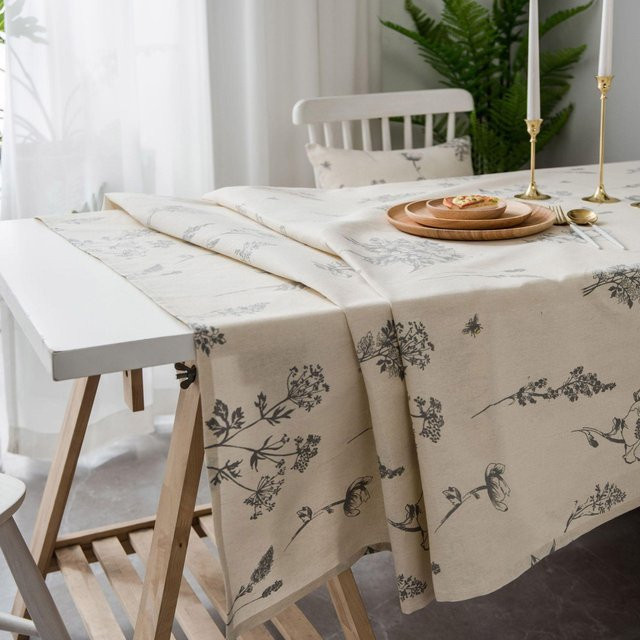 Super Six Tischdecke aus Baumwolle und Leinen mit floralem Print in Beige, B/B: 110 x 170 cm - Bild 1