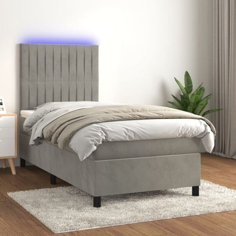 Vidaxl Boxspringbett mit Matratze aus Samt in Hellgrau B/T/H: 90 x 190 x 118 cm - Bild 1