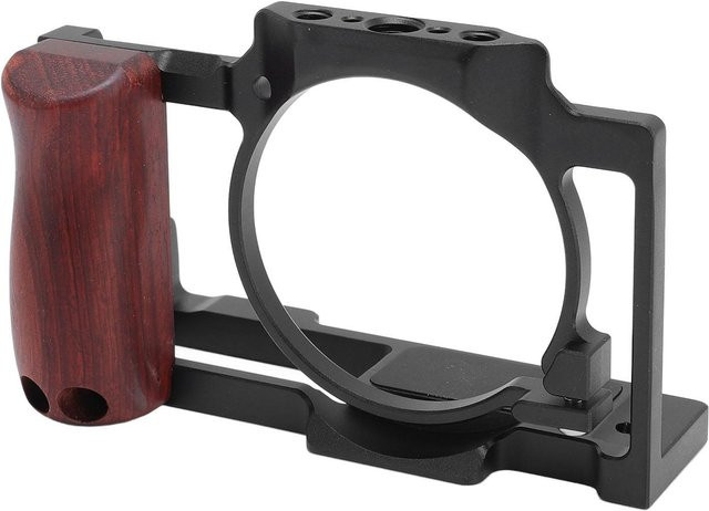 Igeteck Kamerakäfig für ZV1 Aluminium Video Rig mit Holzgriff und Cold Shoe Mount, Schwarz - Bild 1