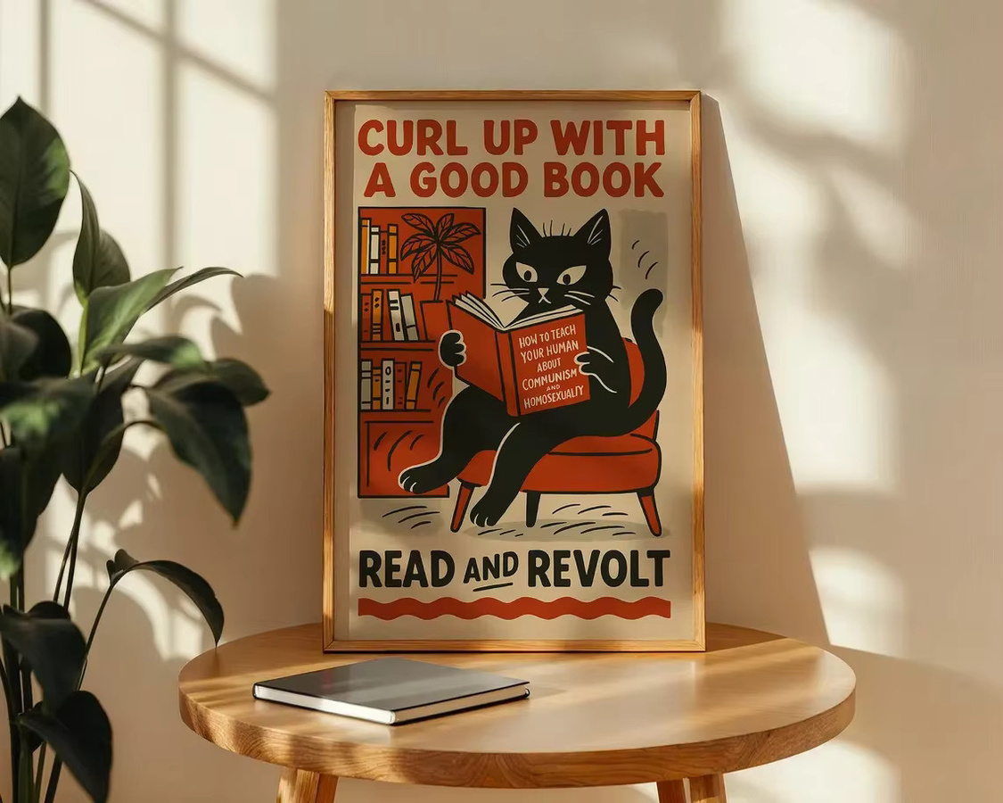 Vintage-Poster Schwarze Katze von SHENCHEN – Lustiges Retro-Wandbild im politischen Satire-Stil, mehrfarbiges Papierposter für deine Heimdekoration - Bild 2