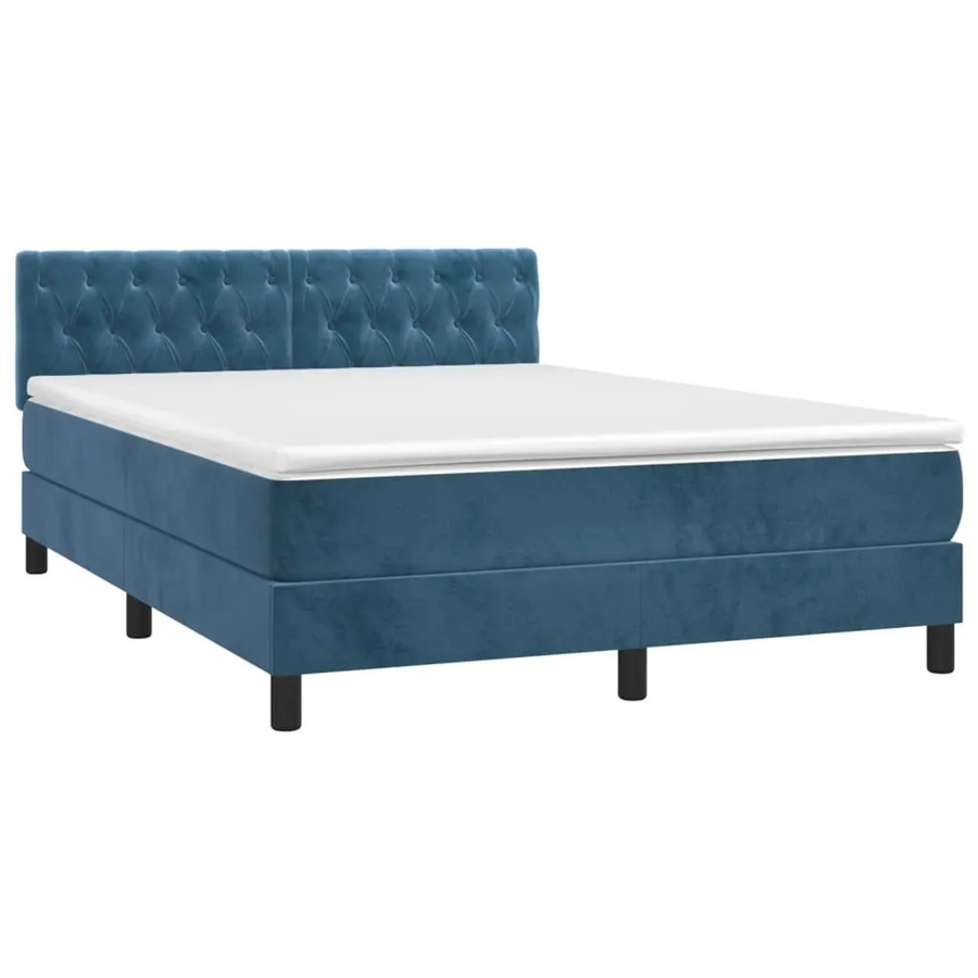 vidaXL Boxspringbett mit Matratze in Dunkelblau, Hybridbett aus Samt mit LED-Unterbettbeleuchtung und USB-Ladeanschluss, B/T: 140 x 200 cm - Bild 2