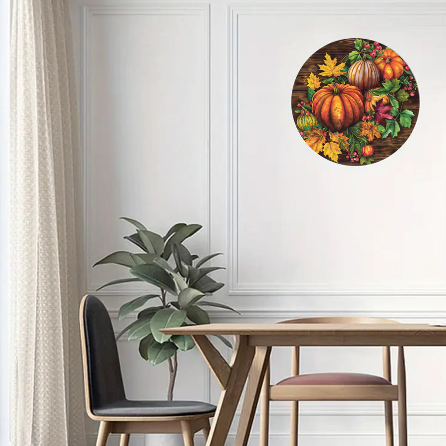 Rundes Aluminiumschild Potdemiel im Vintage-Stil mit Fall Harvest Pumpkins Motiv, Mehrfarbig, Durchmesser: 20,3 cm - Bild 3
