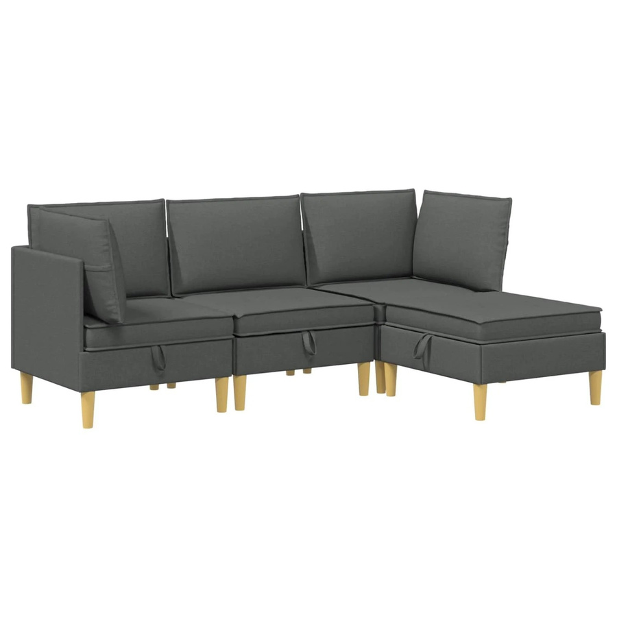 vidaXL Wohnzimmergarnitur in L-Form aus Stoff in Dunkelgrau mit Ecksofas, Mittelsofa, Fußhocker und Kissen - Bild 2