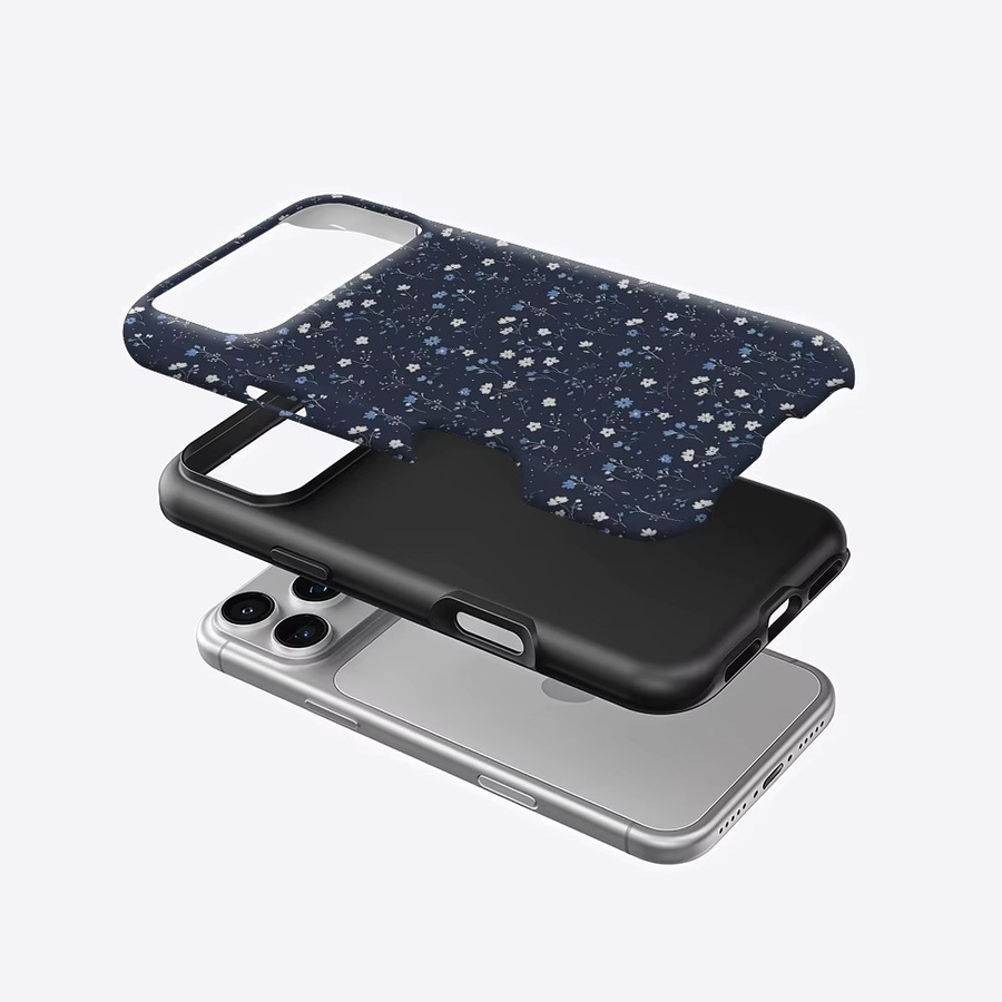 Potdemiel Magnetische Handyhülle mit kleinem Blumenmuster in Marineblau für iPhone 17 16 15 14 13 Pro Max Plus, robuste doppelschichtige Schutzhülle - Bild 2