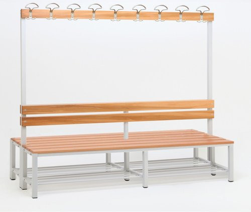 SZAGATO Umkleidebank im Industrial Design mit Garderobe aus Stahl und Buche Holz, Grau, B/H/T: 60 x 170 x 200 cm - Bild 1