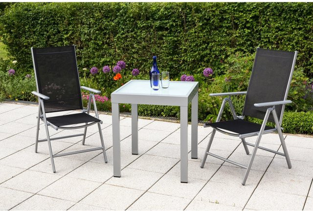 Merxx Gartenmöbel-Set Amalfi 3-teilig aus Stahl und Textil mit Sicherheitsglas in Schwarz, Silber und Terracotta - Bild 1