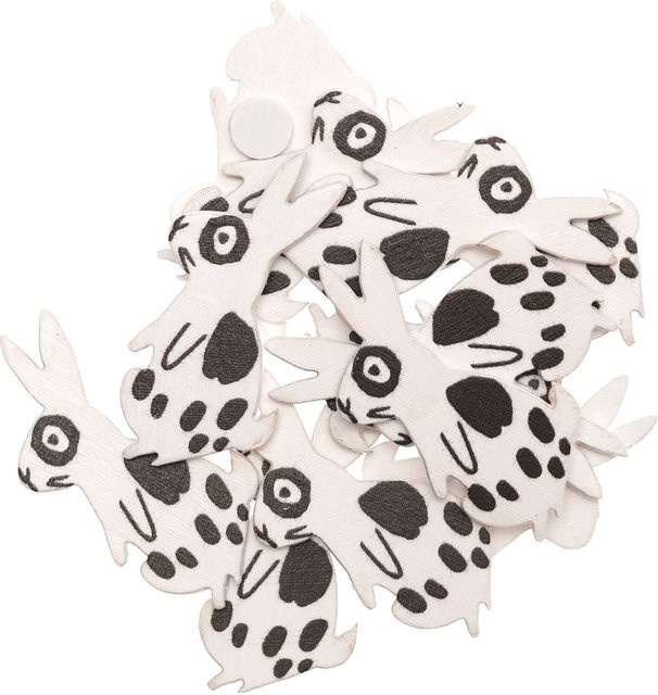 Rico Design Holzsticker Hase gemustert in Weiß, 12 Stück - Bild 1