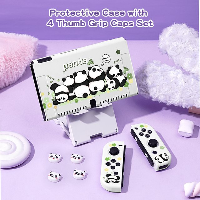 4er-Set Panda Schutzhülle mit Griffkappen für Nintendo Switch OLED und Nintendo Switch NS in Blau und Weiß - Bild 1