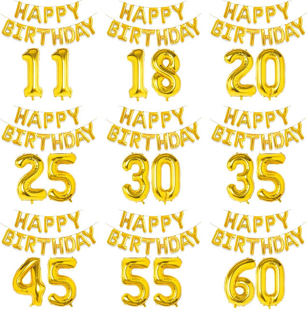 15 Stück Goldene Happy Birthday Zahlen-Folienballons von YAYB für deine Partydekoration, Höhe: 76,2 cm - Bild 1