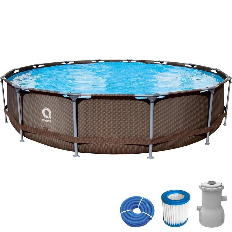 Avenli Frame Plus Stahlrahmenpool Set Rund, Farbe Braun, Durchmesser: 427 cm, Höhe: 84 cm, inklusive Filterpumpe und Anschluss-Schläuchen - Bild 2