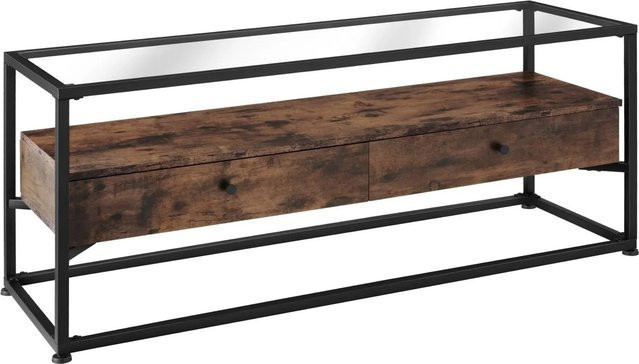 tectake Sideboard Industrial Style in Braun mit Sicherheitsglas und Holzoptik, B/T/H: 121,5 x 41,5 x 50,5 cm - Bild 2