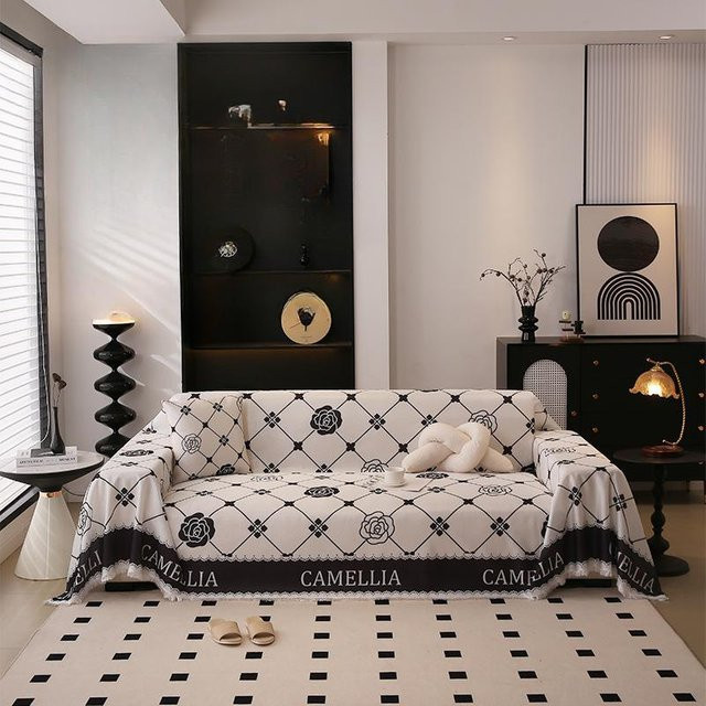 Universal Sofabezug mit Eis-Seiden-Kamelien-Design in Grau, B/H: 180 x 130 cm - Bild 1