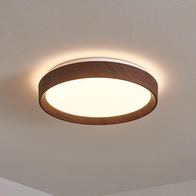 Moderne kreisförmige LED-Deckenleuchte von Vecli in Walnuss mit warmweißem Licht für Wohnzimmer, Schlafzimmer und Esszimmer - Bild 1
