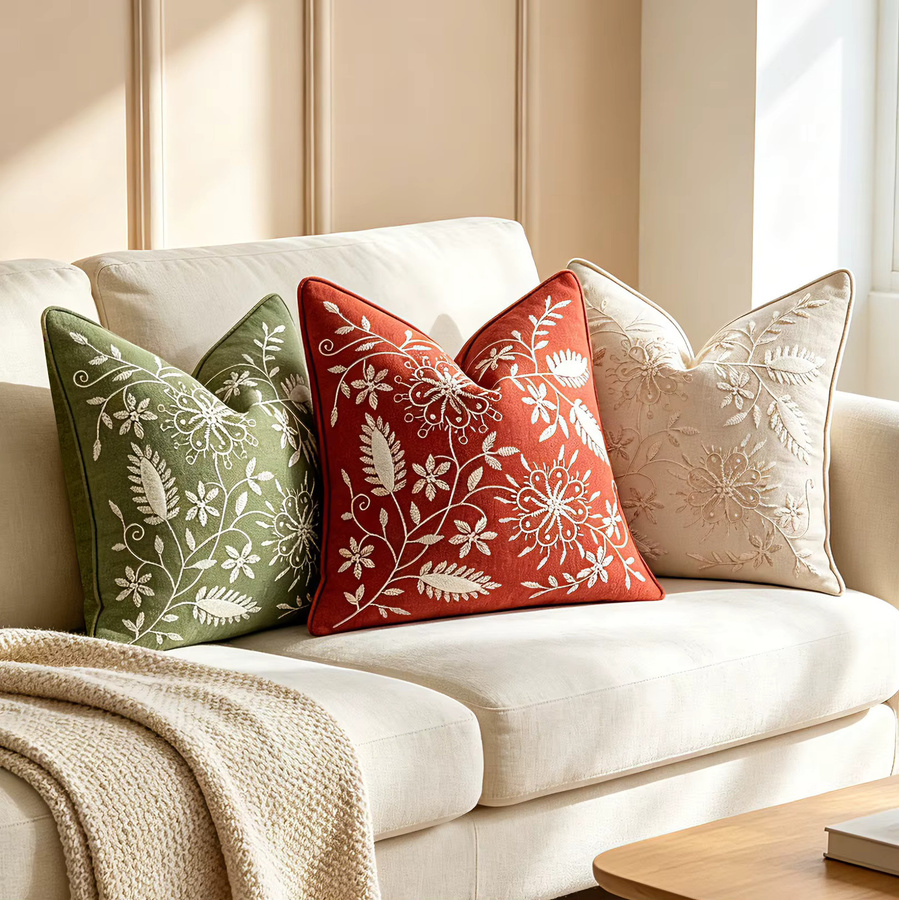 Dekorativer Blumen-Kissenbezug von inyahome in Grün und Rot, rechteckiges Lendenkissen für Couch und Wohnzimmer, B/H: 30 x 50 cm oder 45 x 45 cm - Bild 2