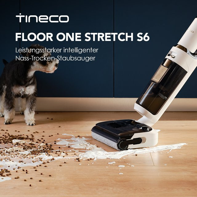 Tineco Floor One Stretch S6 Nass-Trockensauger in Weiß mit 180 Grad Flachdesign, 13 cm Liegehöhe und Selbstreinigung durch 70 Grad FlashDry - Bild 1