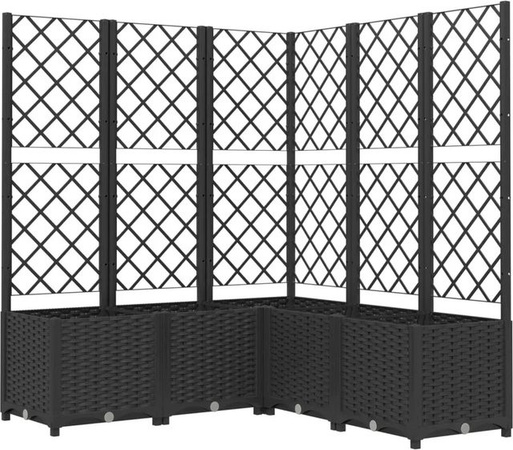 vidaXL Pflanzkübel mit Spalier in Schwarz aus Kunststoff, B/T/H: 120 x 120 x 136 cm
