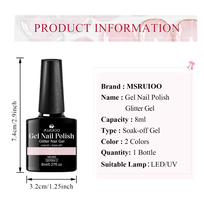 MSRUIOO Glitter Gelee Nagellack, 8 ml, Schneeflocken Form, Schimmernd - Bild 4