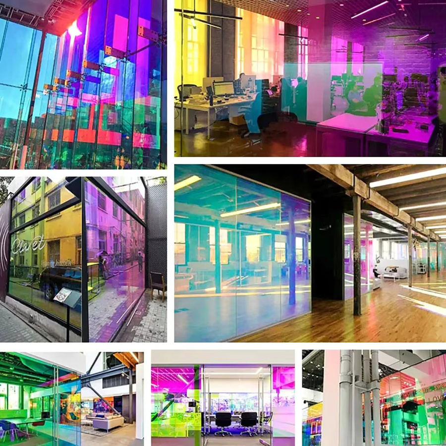 AFDB Chameleon Dichroic Fensterfolie Selbstklebend Bunt Dekoratives Buntglas für Büro und Mall in Multicolour - Bild 3