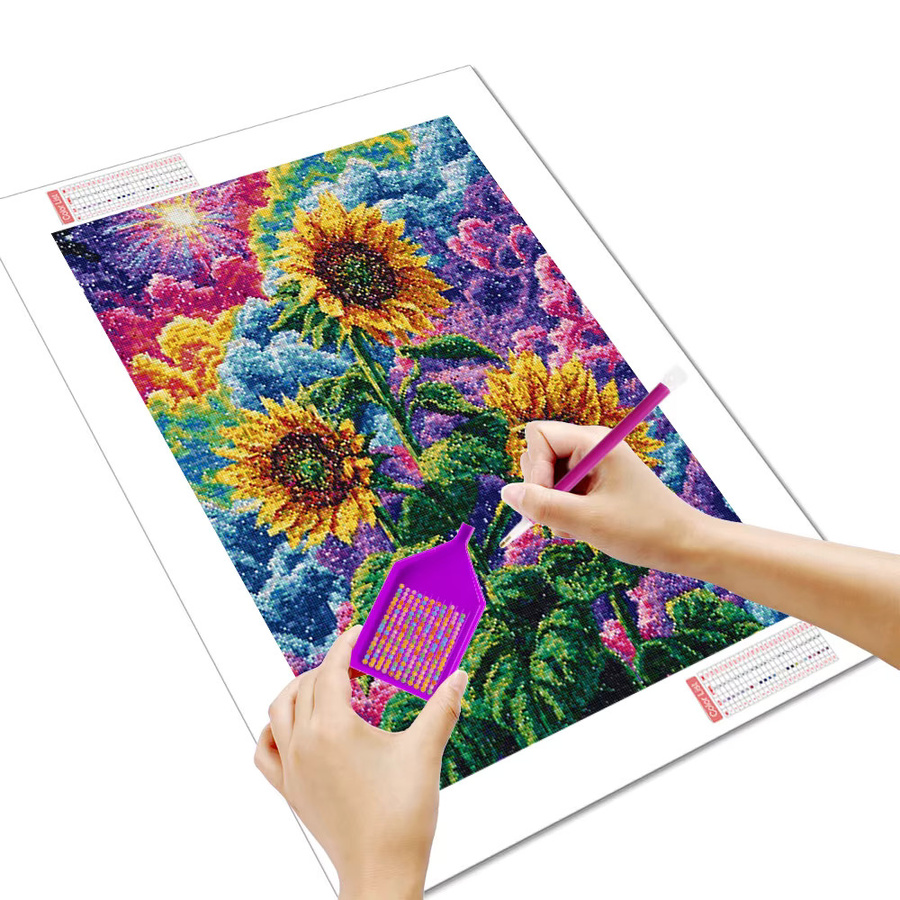 Huacan Diamantmalerei Sonnenblume Sternenhimmel Blumenlandschaft als Diamantmosaik in Mehrfarbig, B/H: 20 x 30 cm - Bild 2