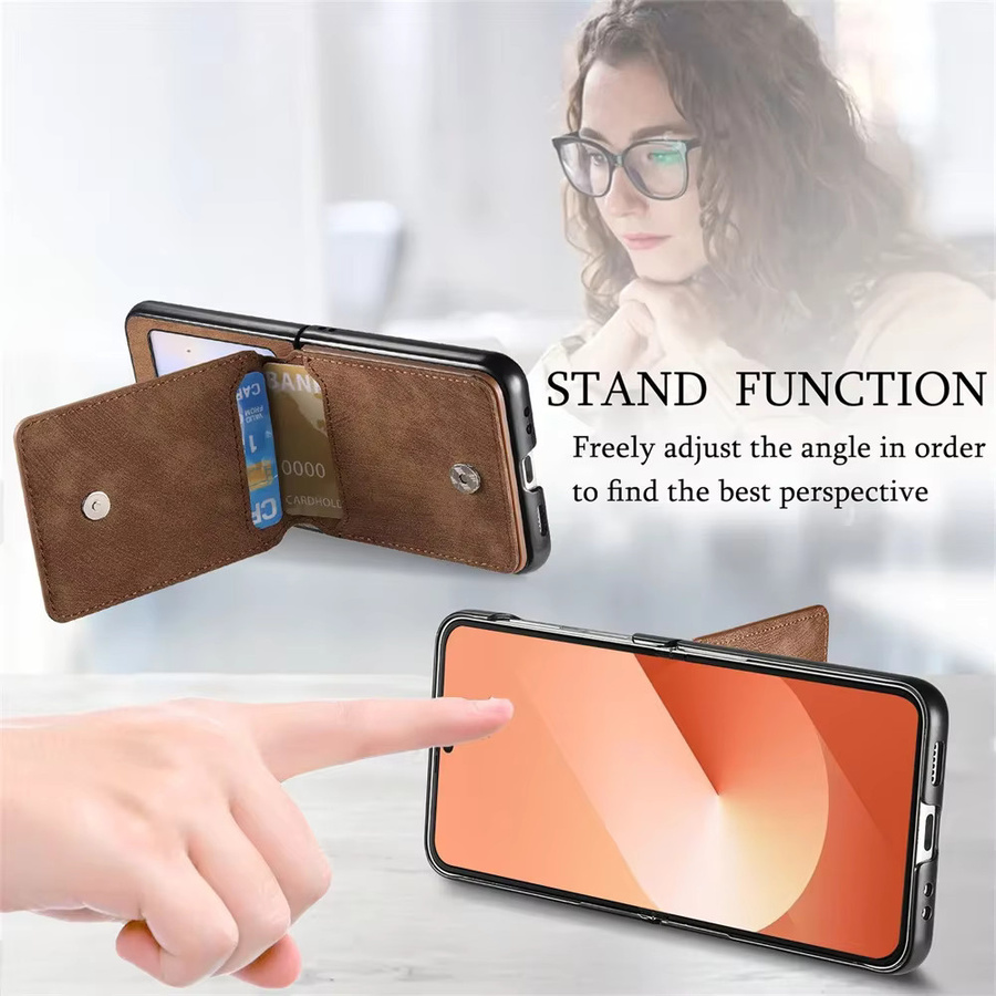 Retro Lederhülle mit Ringhalterung und Kartenhalter für Samsung Galaxy Z Flip 7 6 5 4 3 5G in Schwarz oder Braun - Bild 4