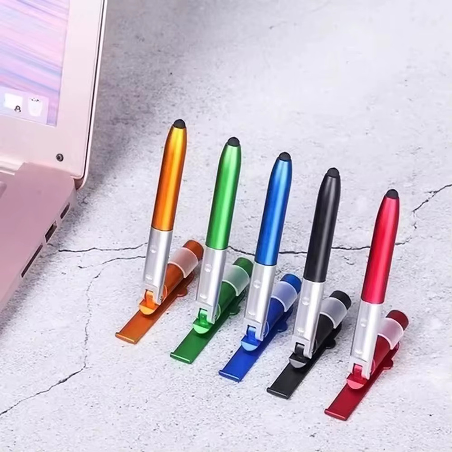 4-in-1 Multifunktionsstift mit LED-Licht und faltbarem Telefonständer, schwarzer Kugelschreiber aus Kunststoff für Büro und Schule - Bild 4