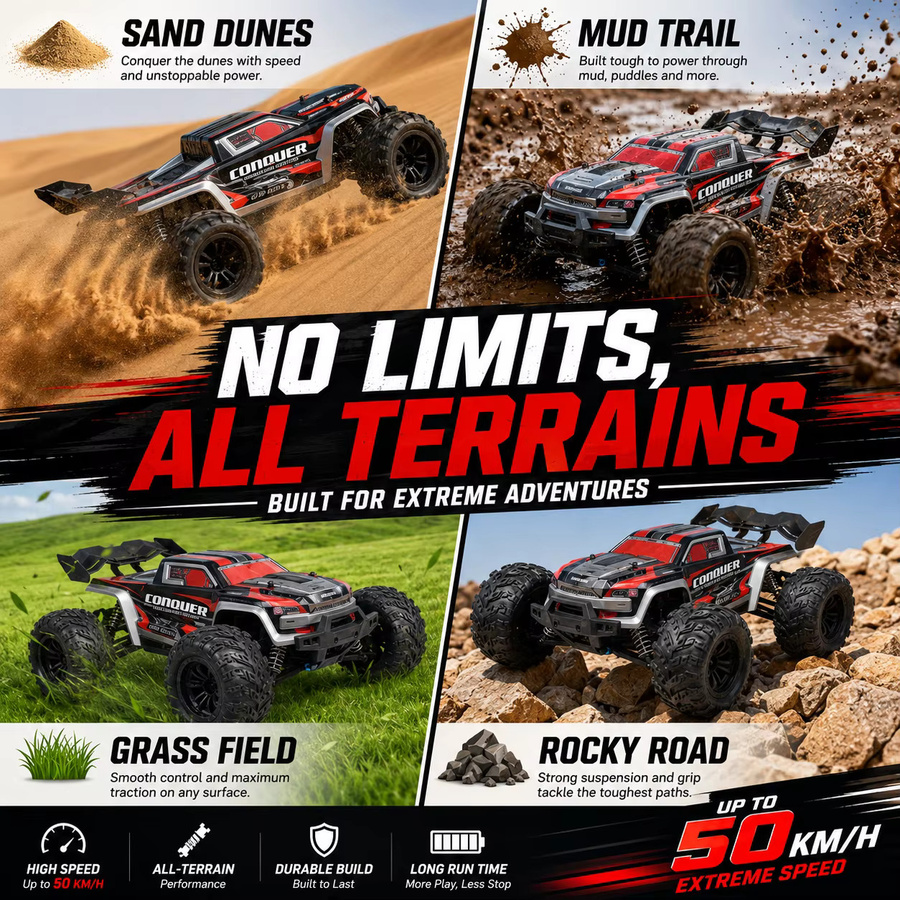 SZWDSE 4X4 RC Monster Truck, 1/16 Maßstab, Metallantrieb, mit LEDs, RTR - Bild 3