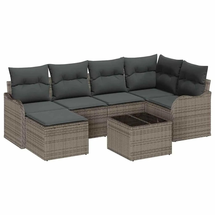 vidaXL Garten-Sofa-Set aus Poly-Rattan in Grau mit 7-teiligem Set, Kissen und Tisch, L-Form mit Metallrahmen - Bild 2