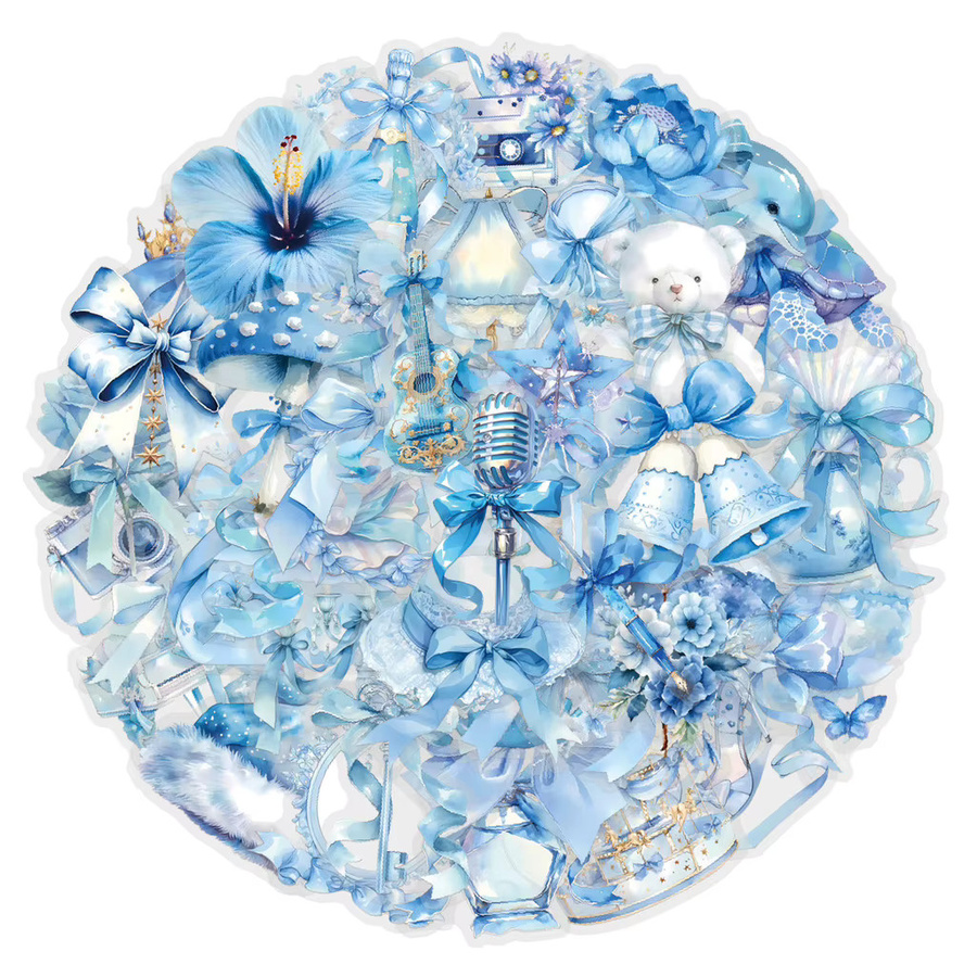 60-teiliges Set wasserfeste Koketten-Aufkleber von YourLife Store in Blau und Transparent aus PET mit Blumenmotiven zur Dekoration von Zeitschriften, Gitarren und mehr - Bild 1