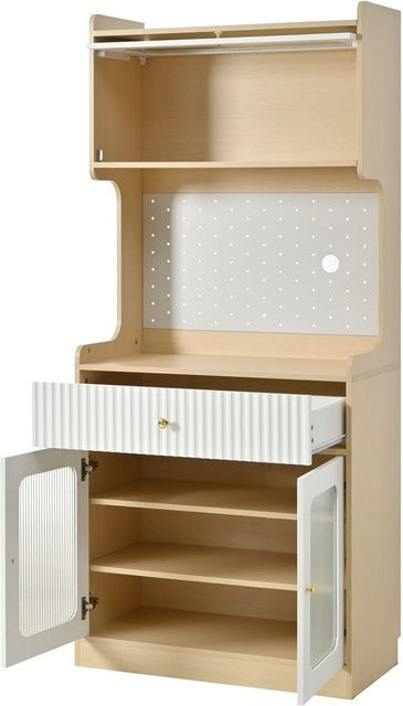 okwish Highboard mit LED Beleuchtung und Riffelglas in Natur, B/T/H: 80 x 40 x 180 cm - Bild 1