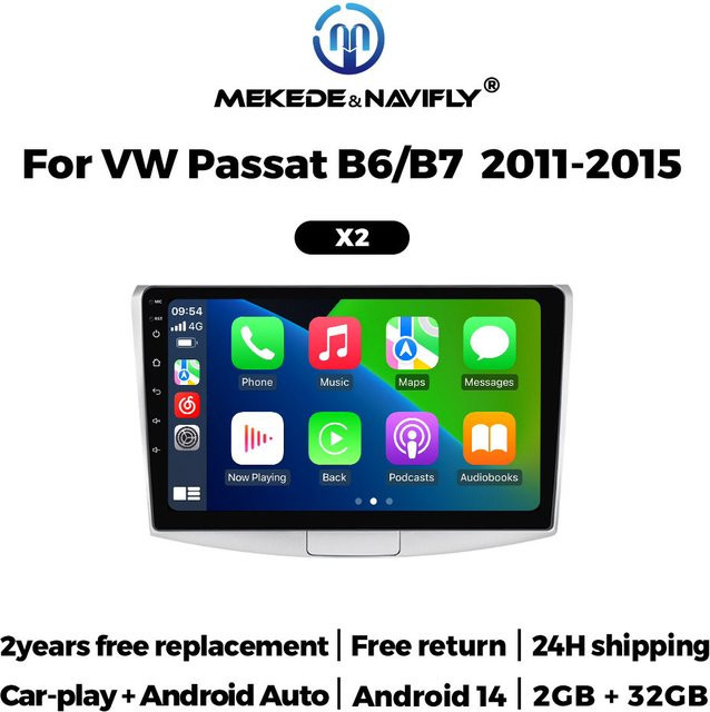 TomoStrong Android 14 Autoradio mit 2GB RAM und 32GB Speicher für Volkswagen VW Passat B6 B7 CC 2007-2016 inklusive GPS, Multimedia-Videoplayer und Wireless Carplay in Schwarz - Bild 1