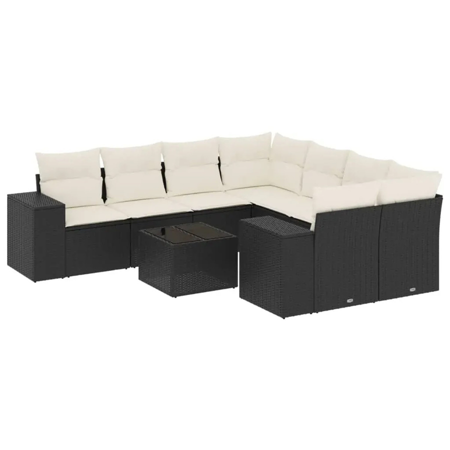 vidaXL 9-tlg. Garten-Sofagarnitur in L-Form aus Poly-Rattan mit Kissen in Schwarz-Creme - Bild 2