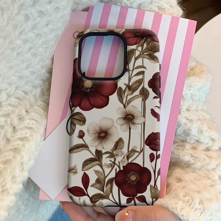 Burgundy Floral Elegance Handyhülle für iPhone 17 16 15 14 13 12 11 Pro Max Plus mit doppelschichtiger Rückseite in Rot und Multicolour - Bild 4