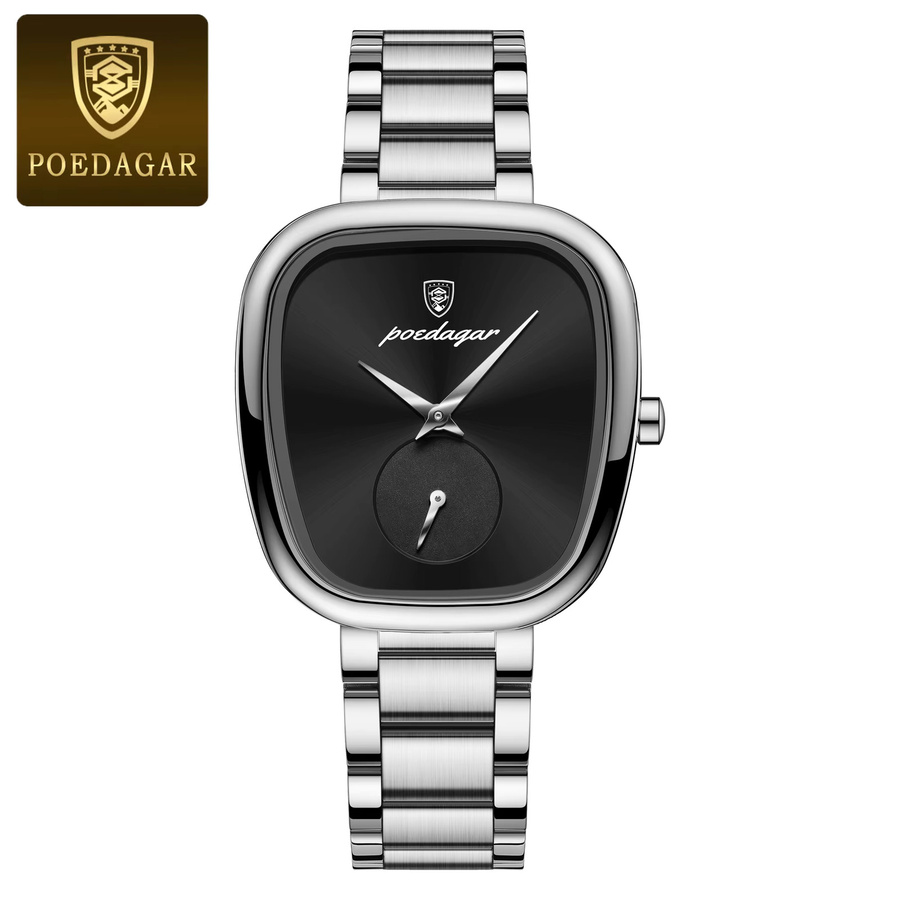 POEDAGAR Armbanduhr Edelstahl, Quarz, Schwarz, Silber, Damen - Bild 5