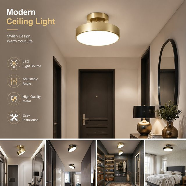 Moderne LED-Deckenleuchte von CETANT in Kupfer, verstellbarer Winkel für Wohnzimmer, Schlafzimmer, Arbeitszimmer und Flur - Bild 1