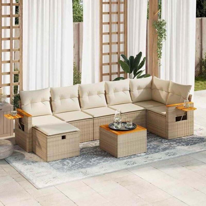 8-tlg. Loungemöbel Garten-Sofagarnitur aus Polyrattan mit Kissen in Beige von vidaXL - Bild 1