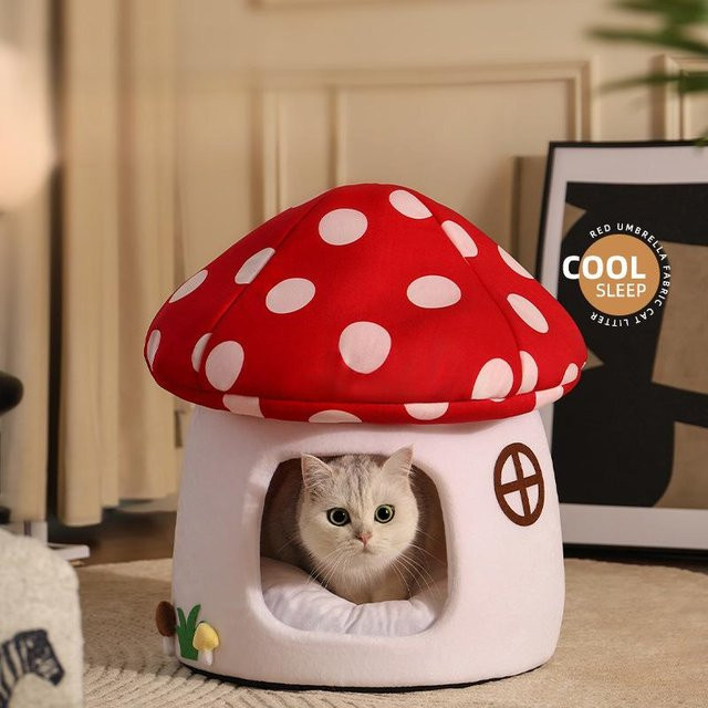 Halbgeschlossenes Pilz-Katzenbett von Pet Products My in Rot, B/T/H: 50 x 50 x 47 cm - Bild 1
