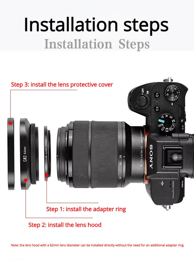 Quadratischer Lichtschutz aus Metall für Sony Fujifilm Sigma Tenglong Weizhuoshi Objektive mit 52 mm, 55 mm, 58 mm und 62 mm - Bild 2