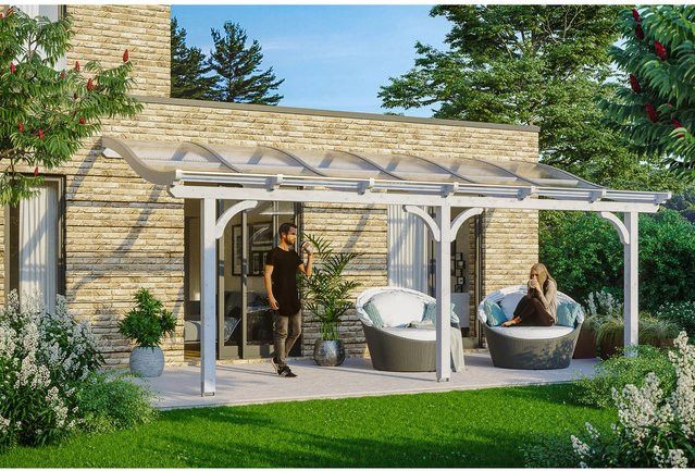 Skan Holz Terrassenüberdachung Venezia aus Leimholz mit Polycarbonat-Dach in Weiß, B/T/H: 648 x 389 x 310 cm - Bild 1