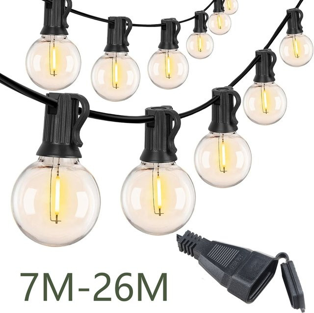 KIKIELF LED Outdoor Lichterkette G40 Vintage Glaskugeln Transparent für Garten Party und Hochzeit - Bild 1