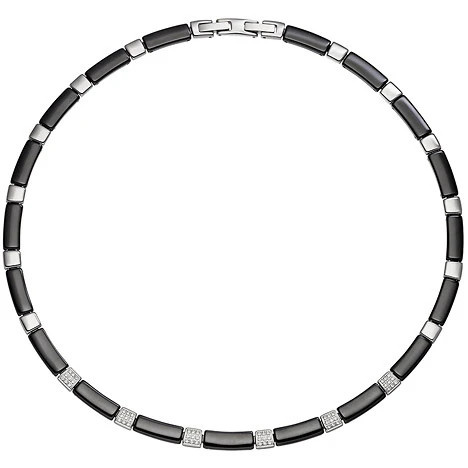 Colfem Collier Halskette, schwarze Keramik, Edelstahl, Zirkonia, 47 cm, Unisex - Bild 1