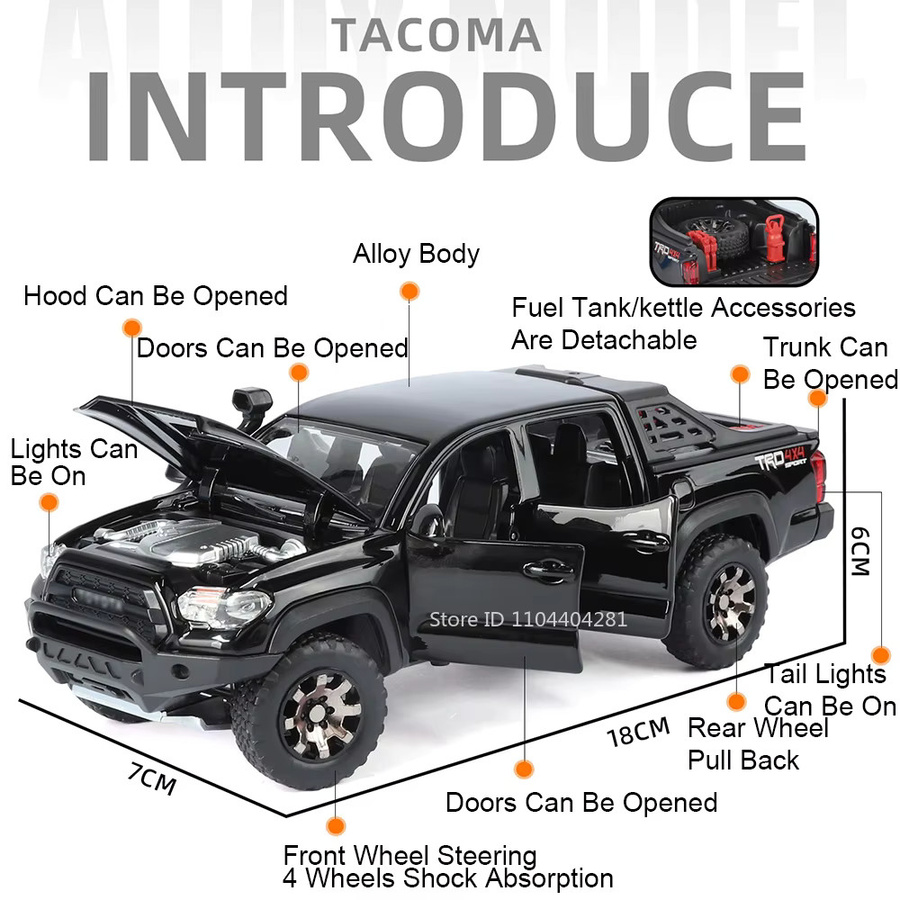 MAKEDA Tacoma Diecast Modell, 1:32, Geländewagen, mit Licht und Sound - Bild 4