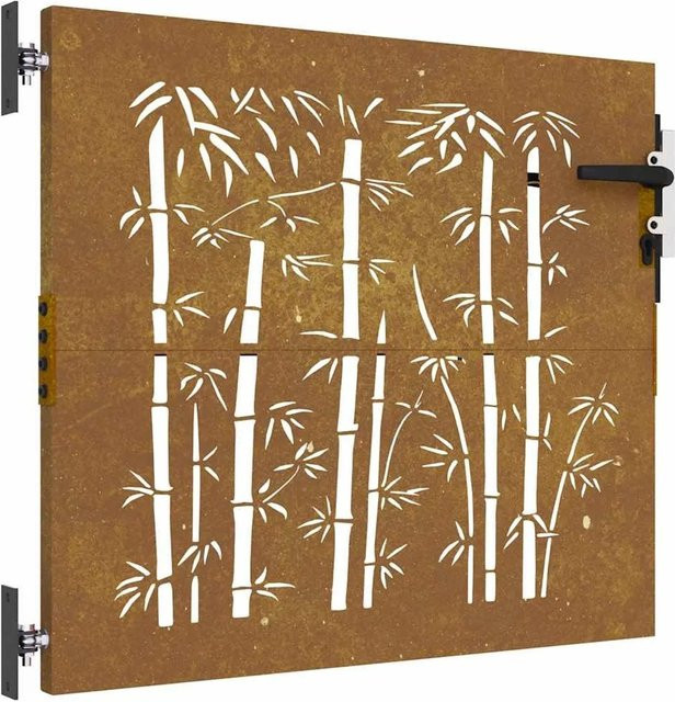 vidaXL Gartentor aus Cortenstahl im Bambus-Design, Farbe: Braun, B/H: 85 x 75 cm - Bild 1