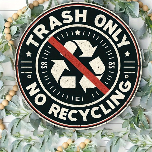 Rundes Aluminium-Wandschild Potdemiel Nur Trash No Recycling für Zuhause und Café, Durchmesser: 19,81 cm - Bild 1
