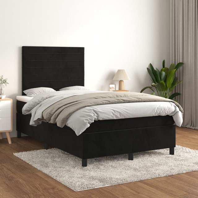vidaXL Boxspringbett mit Matratze Schwarz Samt B/T/H: 120 x 200 cm - Bild 2