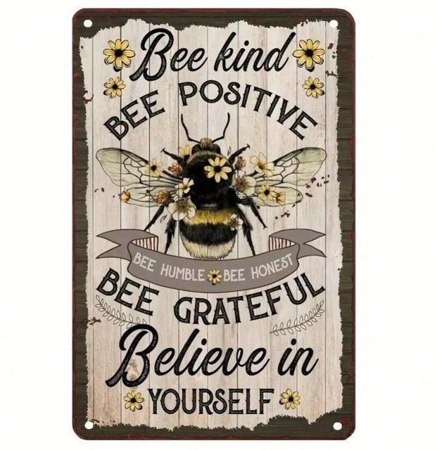 BeeInspire Bee Kind Metallschild Wanddekoration für Garten und Zuhause, B: 20,3 cm, H: 30,5 cm - Bild 1