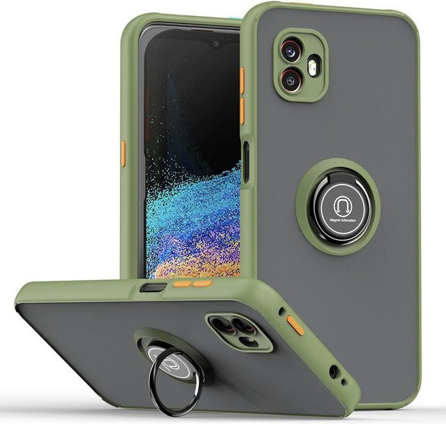 KEYSION Matte Schutzhülle für Samsung Galaxy XCover 6 Pro 5G mit Ringständer in Armee Grün und transparentem Design - Bild 1