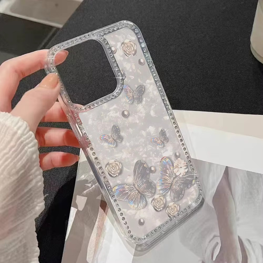 Bling Diamond Laser Butterfly Silikonhülle für iPhone 17 Pro Max 16 15 14 13 12 11 Air, transparent, stoßfest - Bild 4